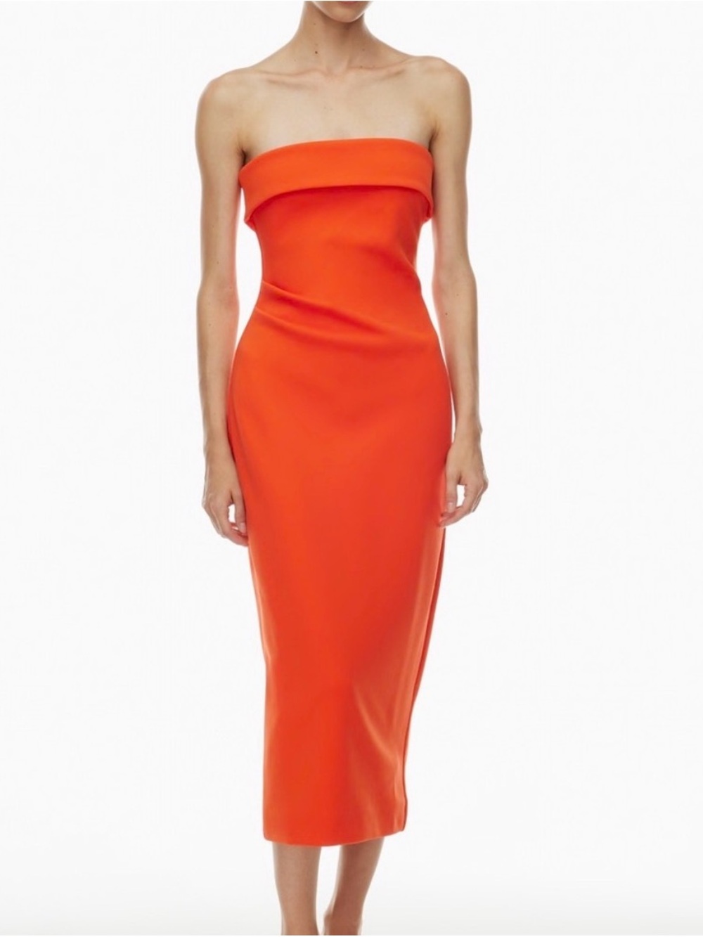 Babaton Strapless Orange Midi Dress